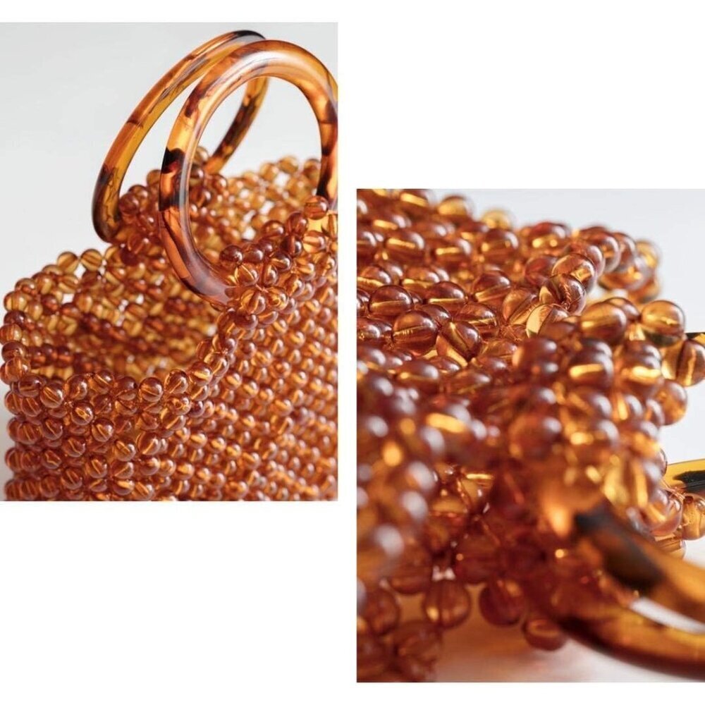 Women's Brown Colored Transparent Beaded Acrylic Evening Handmade Handbag - Picture 9 of 9